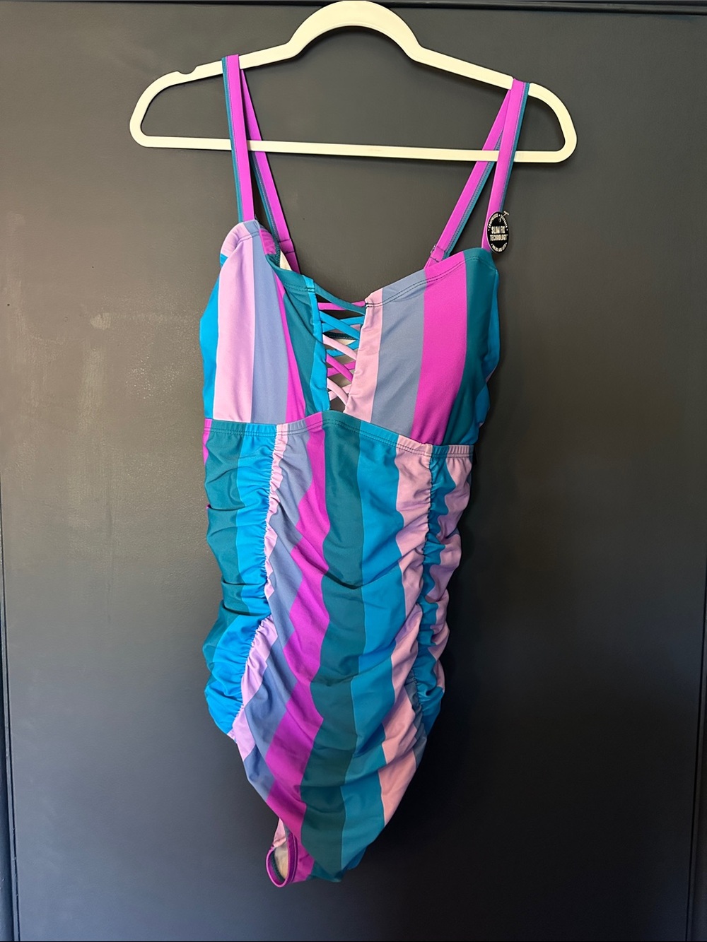 Torrid Teal, Pink & LavenderSlim Fix Striped One-Piece Swimsuit